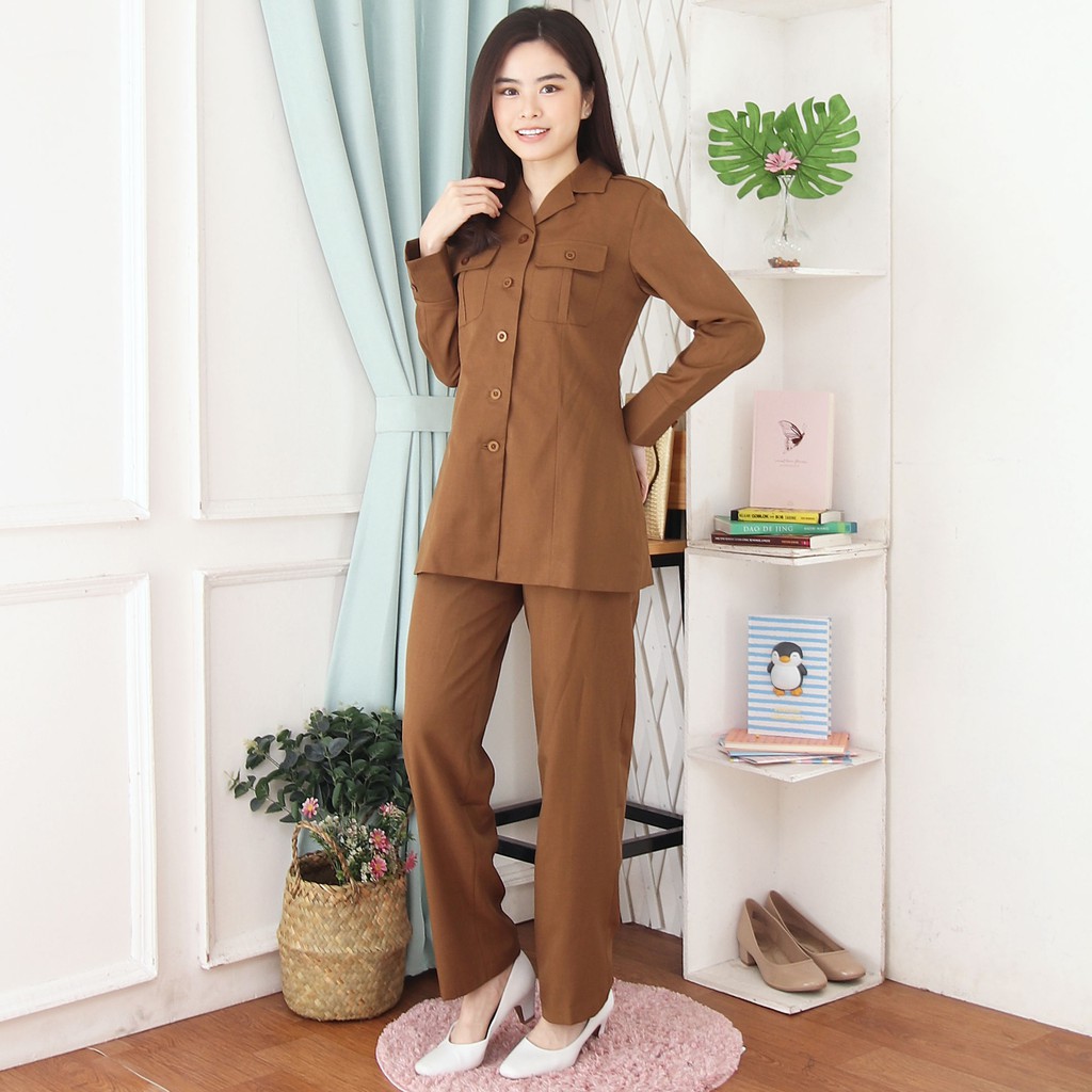 BLAZER WANITA B&amp;V LYNELLE / Seragam PNS / Baju PDH PNS Wanita / Baju Dinas Pemda Wanita / Baju Khaki PNS Wanita / Seragam ASN Wanita / Baju Guru Wanita - 7005 Pemda Aceh / Coklat Tua Gelap