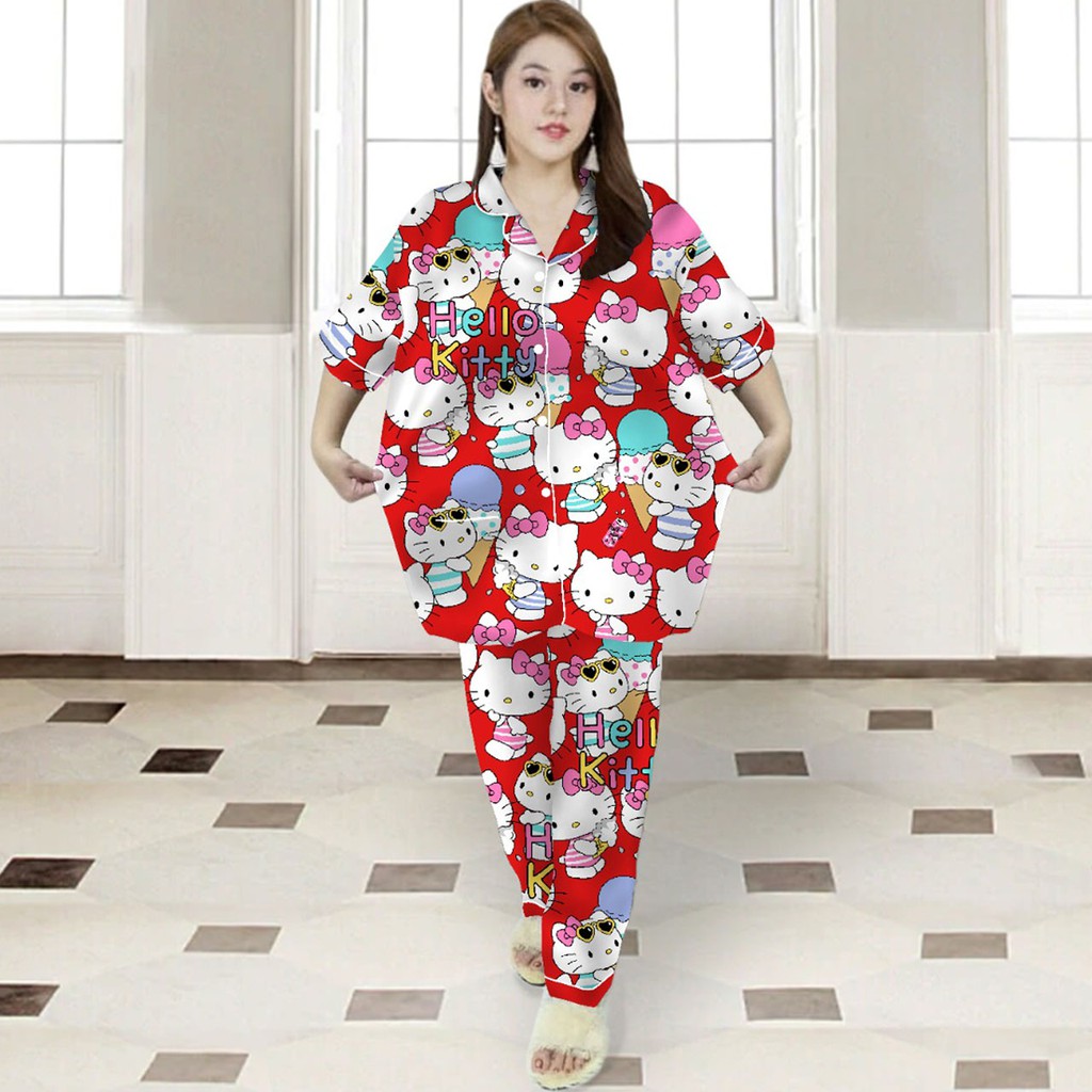ISANNY PIYAMA SET SIZE.XXL/PIYAMA CP JUMBO KARAKTER/PIYAMA MURAH/PAKAIAN WANITA/REAL PICT-HK SUMMER MERAH