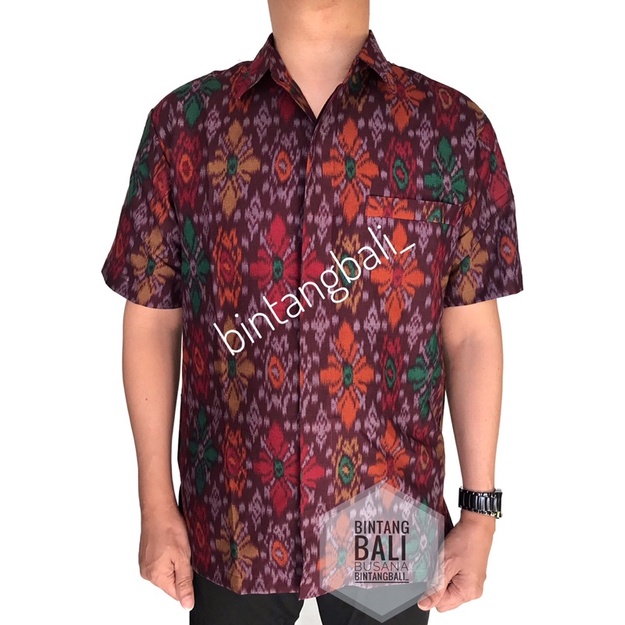 Kemeja Endek Bali Katun Lasem Big Size Lengan Pendek Pria