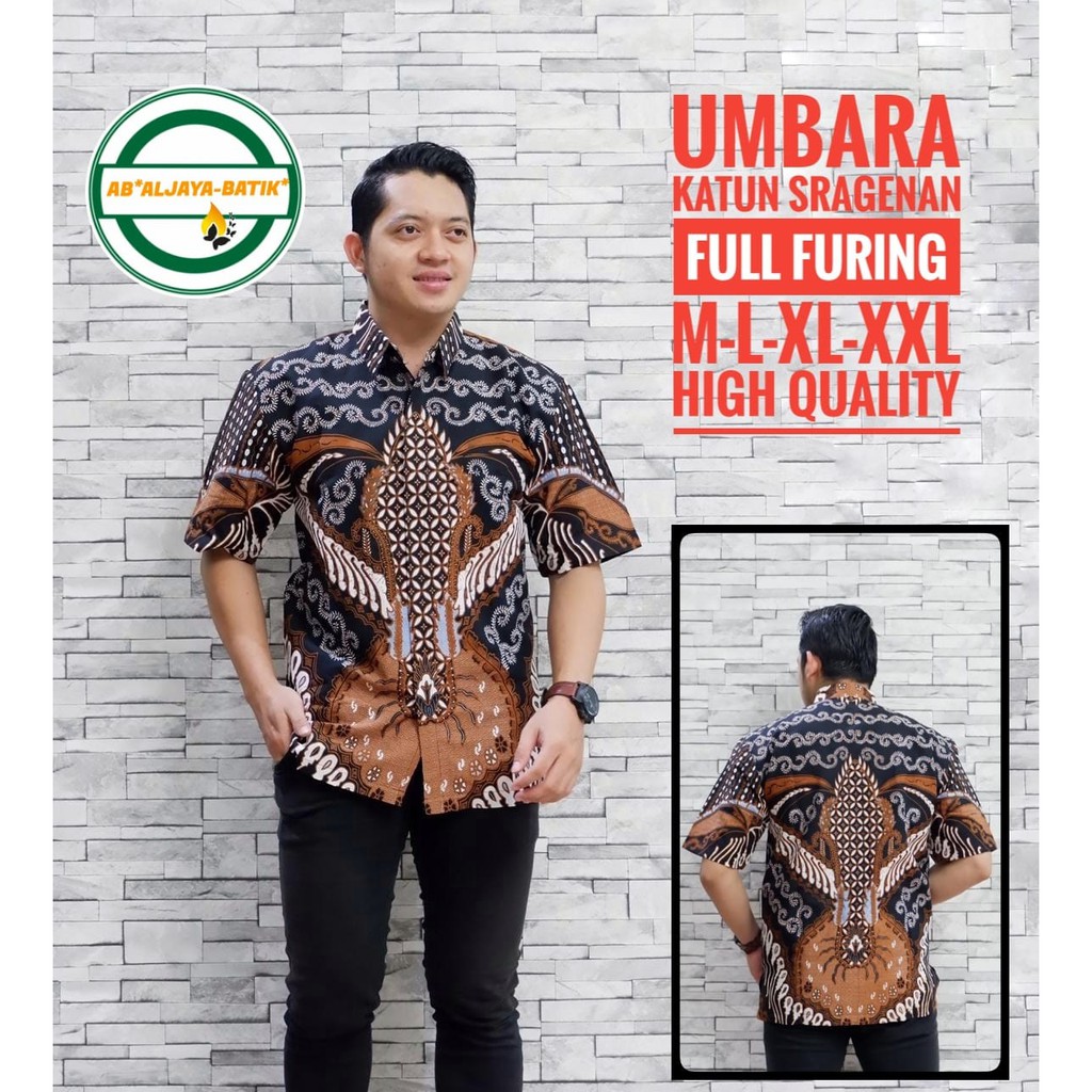 UMBARA Baju Kemeja Batik Pria Solo Premium Modern Lengan Pendek Katun FULL FURING Aljaya