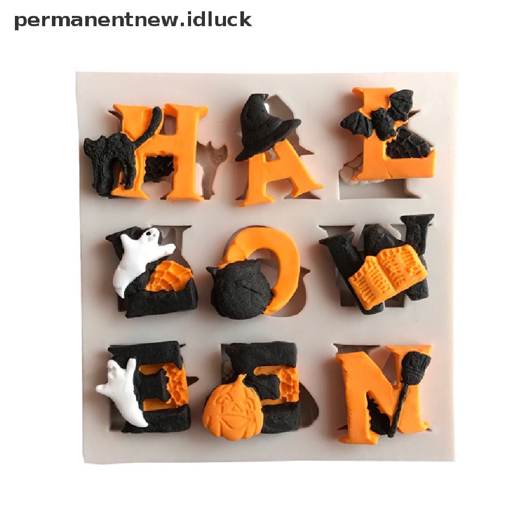 1 Pc Cetakan Fondant Bentuk Hantu Penyihir Alfabet Inggris Bahan Silikon 9 Rongga Tema Halloween