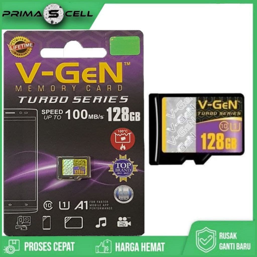 Micro SD V-GeN 128GB MicroSD Turbo Series Class 10 Vgen Memory Card HP Original