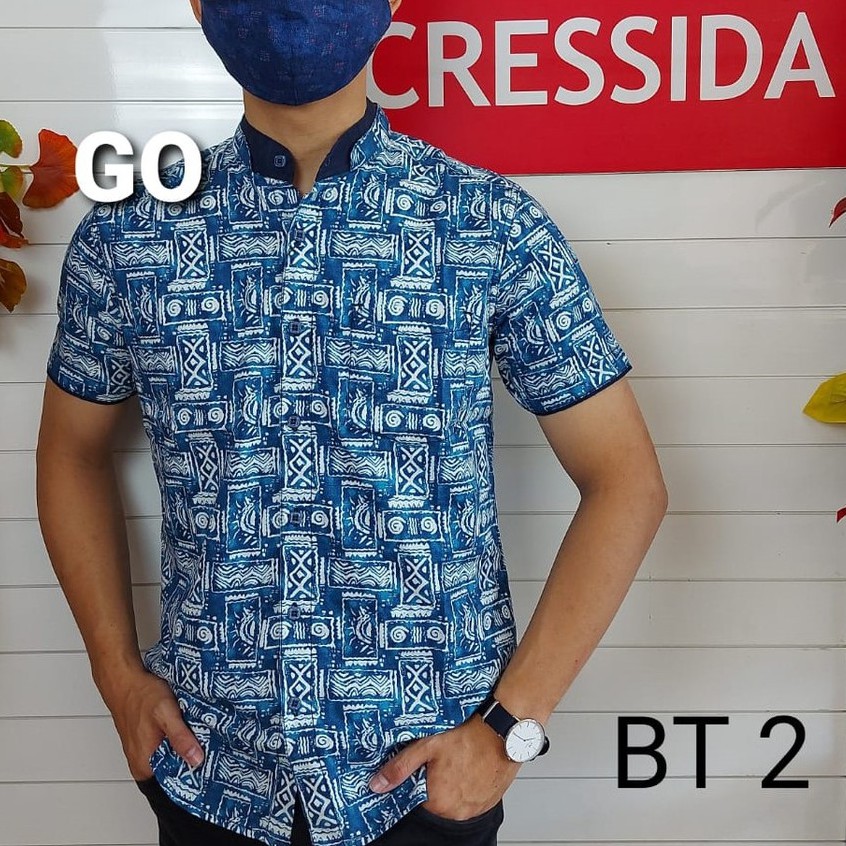 gof CRESSIDA KEMEJA BATIK Pakaian Pria Atasan Kemeja Hem Casual Slimfit Original Lengan Pendek