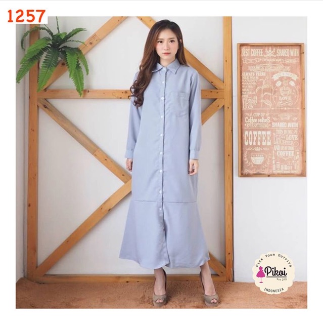 Gamis kemeja / kemeja gamis murah / gamis hitam polos / gamis kancing hidup / gamis busui murah 1257