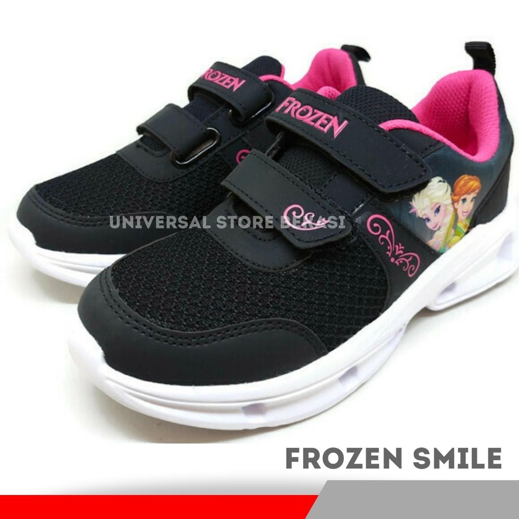 Sepatu anak Perempuan Sneakers Anak Perempuan Sepatu Karakter Frozen Elsa Hitam Pink