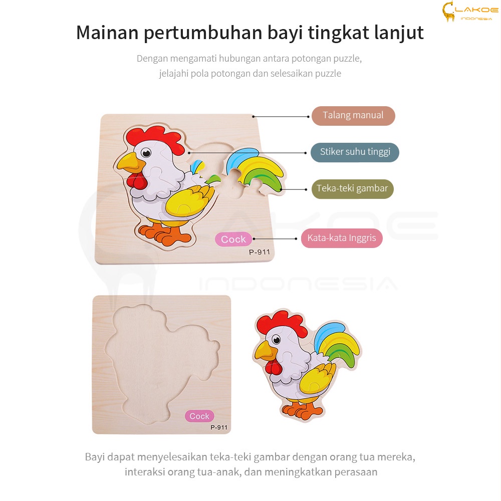 LAKOE Mainan puzzle kayu anak hewan kartun/Mainan Edukasi anak bayi / wooden puzzle toys