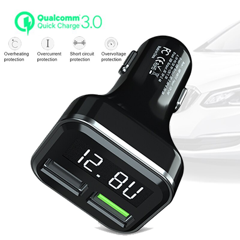 Car Charger Smartphone 2 Port 3.1A QC3.0 LCD Display - KMD-KN315 - Black