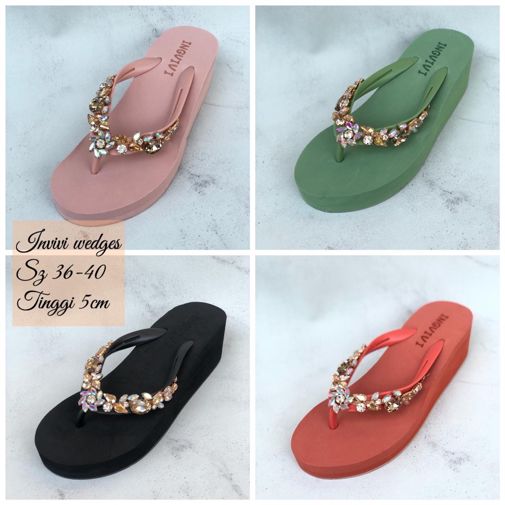 Ingvivi Swarovski Sandal Wedges Wanita 7cm dan 5cm