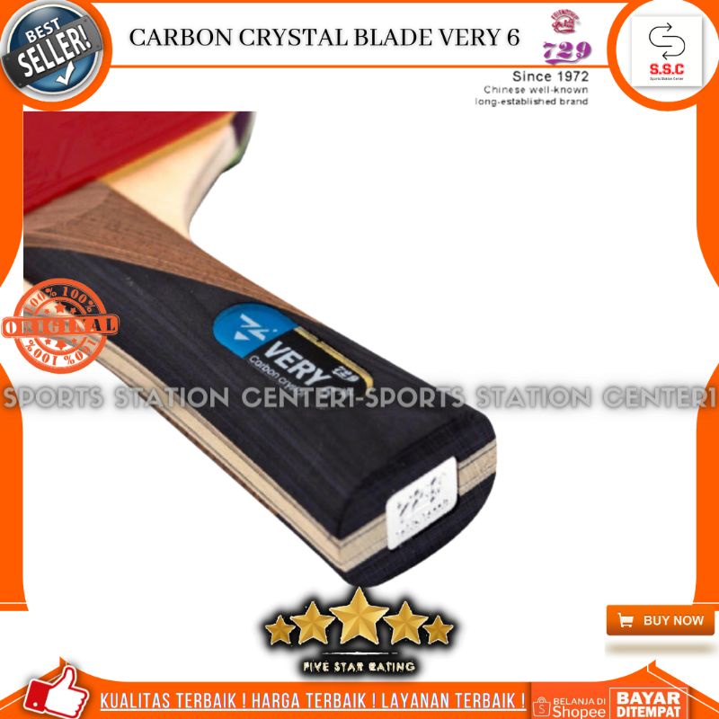 Original 729 Very 6 Star Carbon Crystal Bet Tenis Meja Pingpong Professional Blade Free Cover 2 Ball