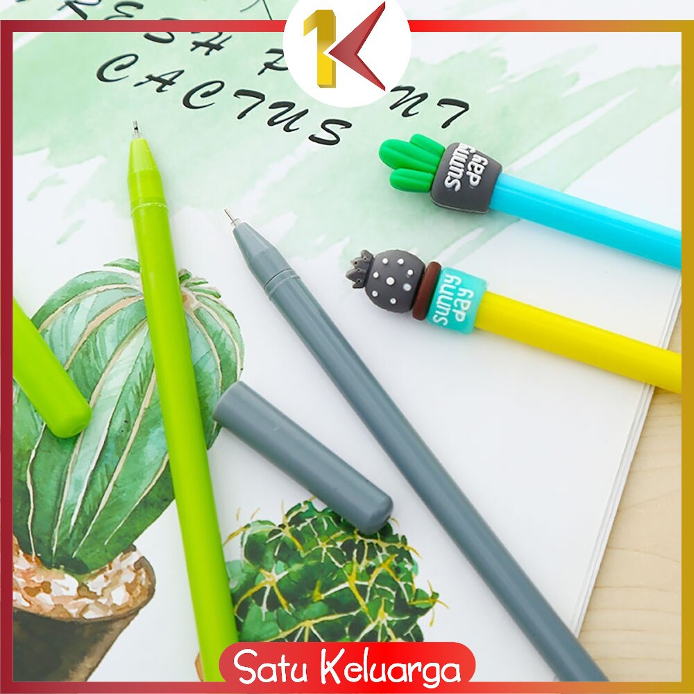 SK-A16 Pulpen Gel Karakter Kaktus / Pena Kaktus / Bolpen Gel / Pulpen Lucu Unik Bentuk Pot Kaktus-5