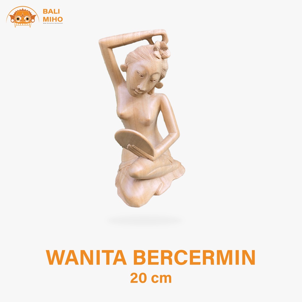 Patung Wanita Bercermin Kayu - Patung Gadis Desa - Patung Cewe Bercermin - Patung Wanita Desa - Patu