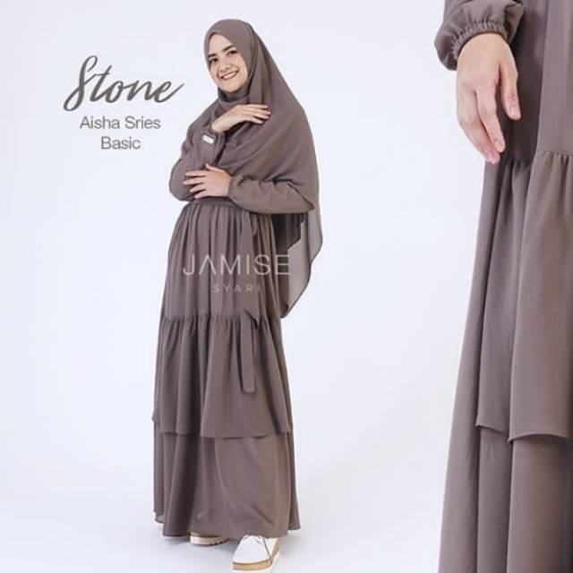 (COD) Gamis+Khimar Syari | Aisha Basic - Stone | Jamise Syari