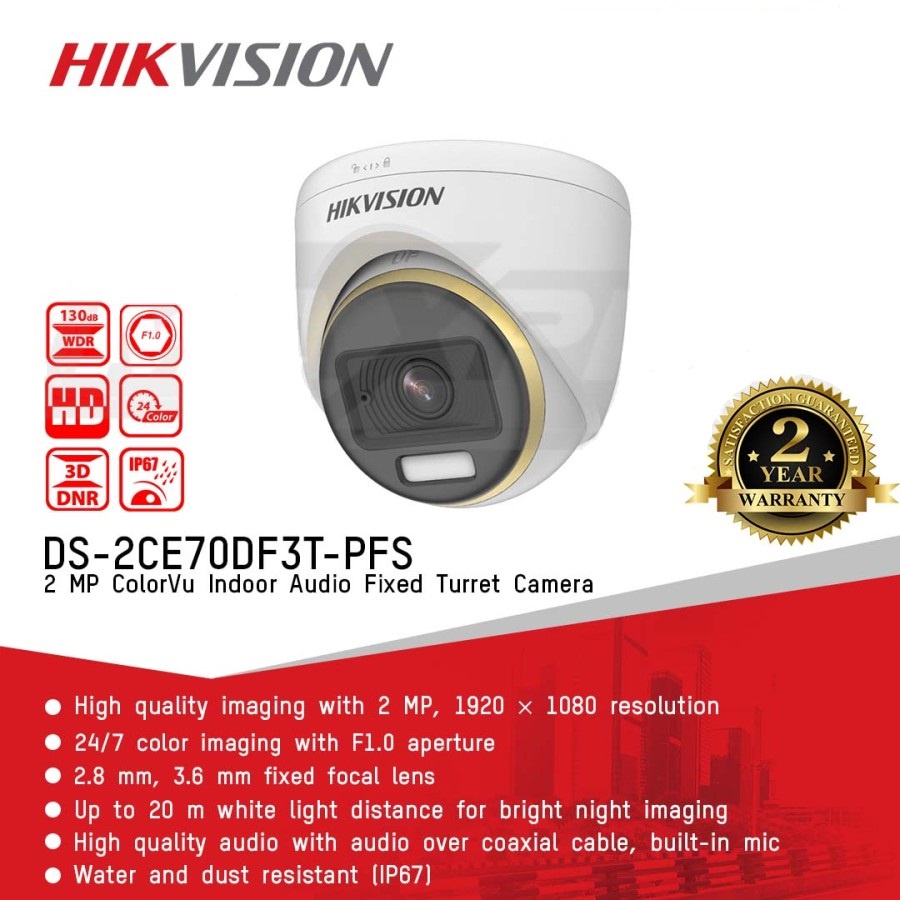 DS-2CE70DF3T-PFS CCTV HIKVISION 2MP COLORVU AUDIO INDOOR