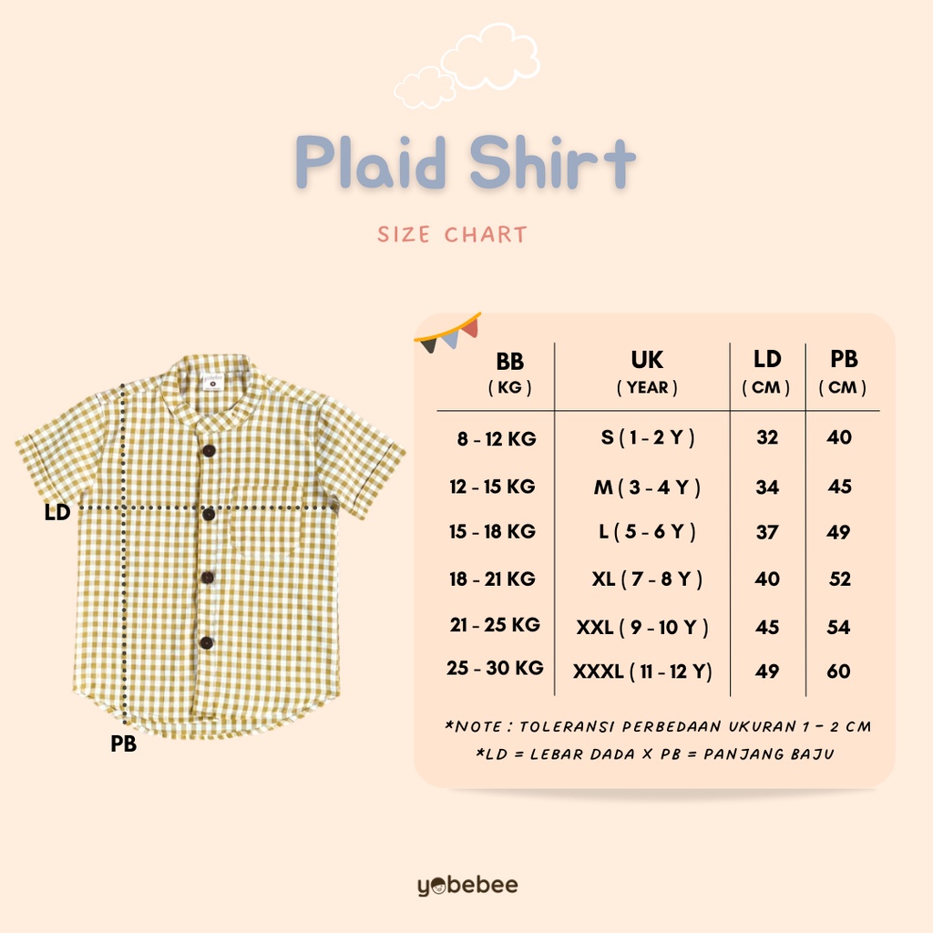 Yobebee Kemeja Katun Kotak Tangan Pendek Anak Laki Laki Usia 2 4 6 8 10 12 Tahun Baju Atasan Kids Motif Plaid Shirt Boy Model Casual Formal Kemeja Kerah Chiangi Anak Cowok Baju Anak Couple Kakak Adik