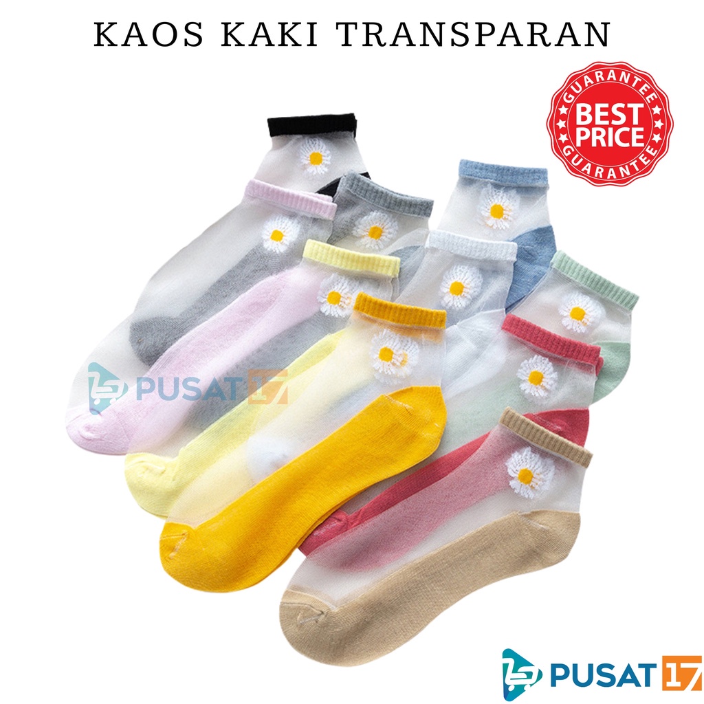 PUSAT17 KAOS KAKI TRANSPARAN MOTIF BUNGA DAISY / KAOS KAKI WANITA PENDEK KOREA / KAOS KAKI FASHION A