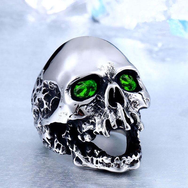 Punk style demon skull inlaid diamond men's titanium steel ring