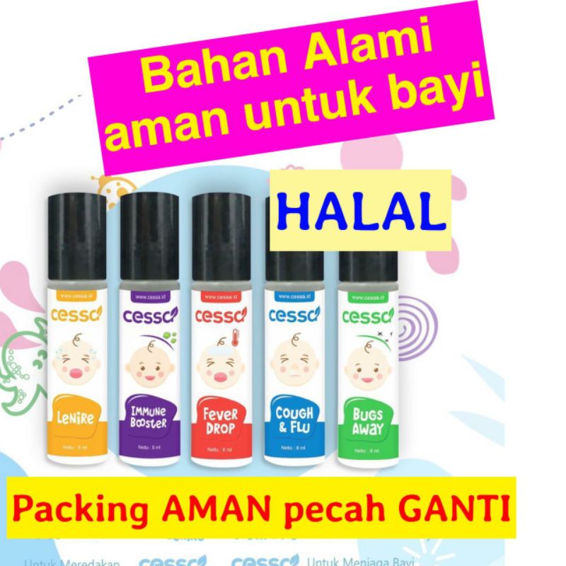 Paket Hemat ISI 6  CESSA  - Cessa Baby 6 varian (Fever Drop, Cough n Flu, Lenire, Bugs Away ,OWL, Immune Booster) Herbal Bayi / Obat Flu Bayi / Obat Batuk obat oles bayi cessa bayi  CESSA BABY COUGH N FLU , FEVER DROP LENIRE BUGS AWAY IMMUNE BOOSTER BAYI