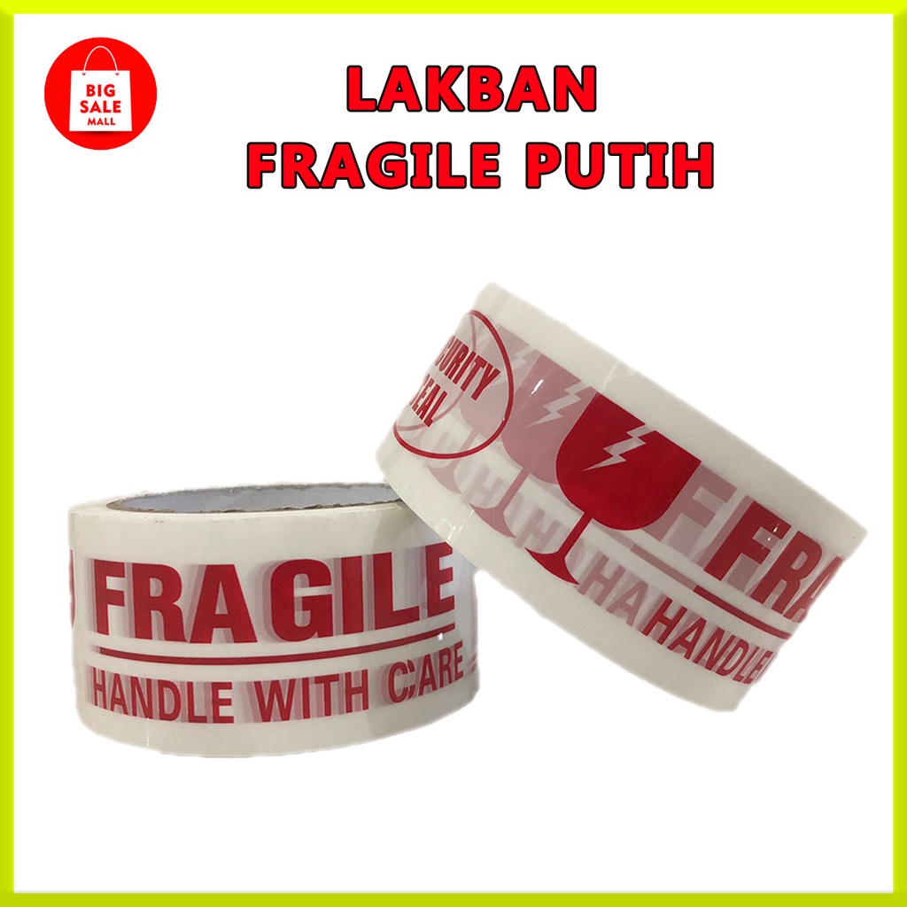 Lakban OPP Tape / Lakban Fragile Putih, merah 60,80,150 Yard