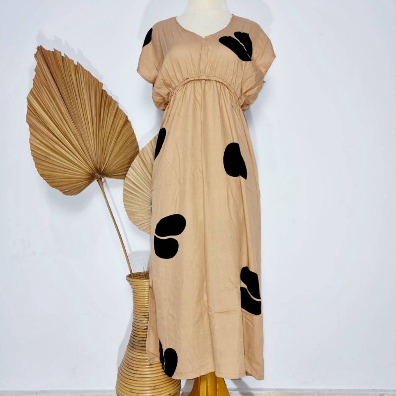 Daster Manohara Dress Manohara All Size Fit to XL Rayon Dress Bali Motif Tiedye Kopi Coffe Motif-Kopi milo