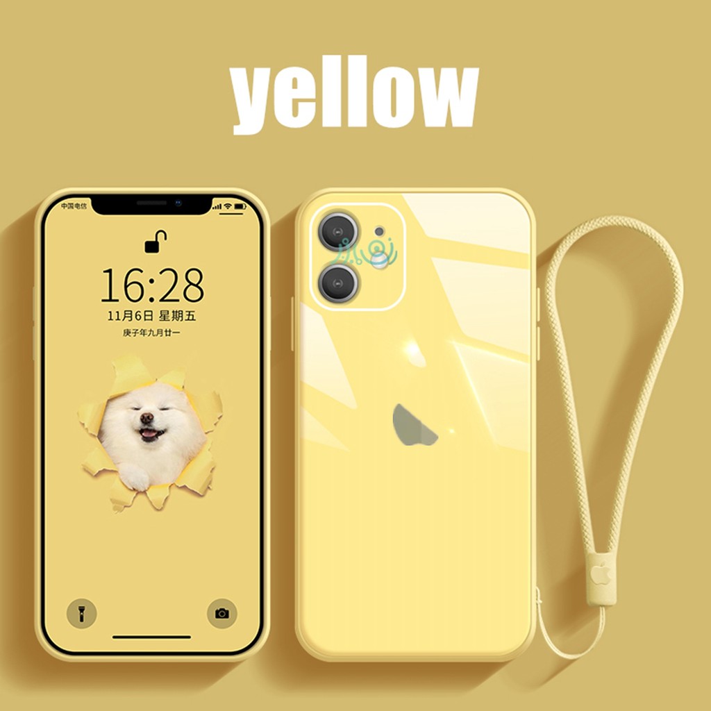 【Free Lanyard】Macaron case For iPhone 13 Pro MAX 11 12 Pro MAX XS MAX XR X  7+ 8 Plus SE 2020 Tempered Glass Case Square Silicone back cover