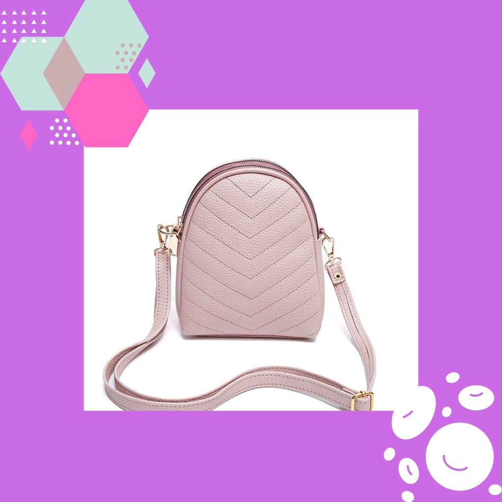 Tas Mini Wanita Lucu  Motif Garis Bahan Sintetis Jeruk Fosil By Tania