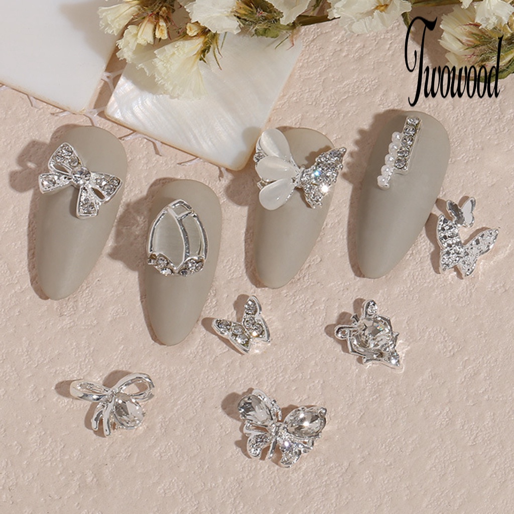 20 Pcs Ornamen Kuku Bentuk Kupu-Kupu Bahan Alloy Tahan Pudar Untuk Dekorasi Manicure