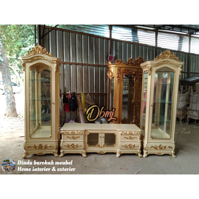 LEMARI HIAS, LEMARI PAJANGAN PLUS MEJA TV UKIR MODERN MEWAH BERKUALITAS
