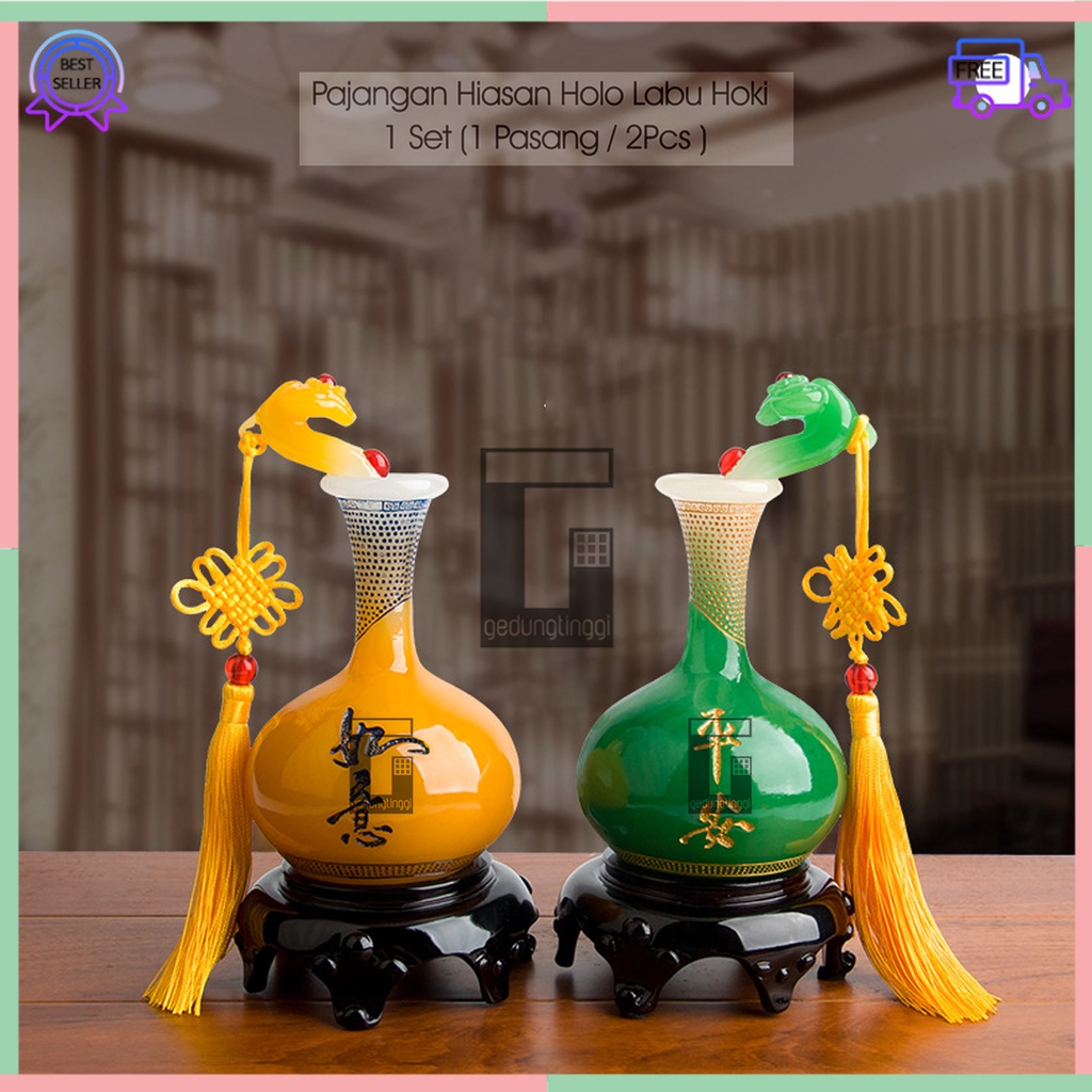 Pajangan Hiasan Patung Imlek Labu Holo Hulu Wu Lou Wulou Pumpkin Gantungan Tassel Matra Mantra Hoki Fengshui Hongshui Rejeki Keberuntungan Botol Gourd Kendi Asli Original Mengusir Pengusir Roh Jahat Rumah Cina Ukuran Besar Sedang Kecil Small Medium Big