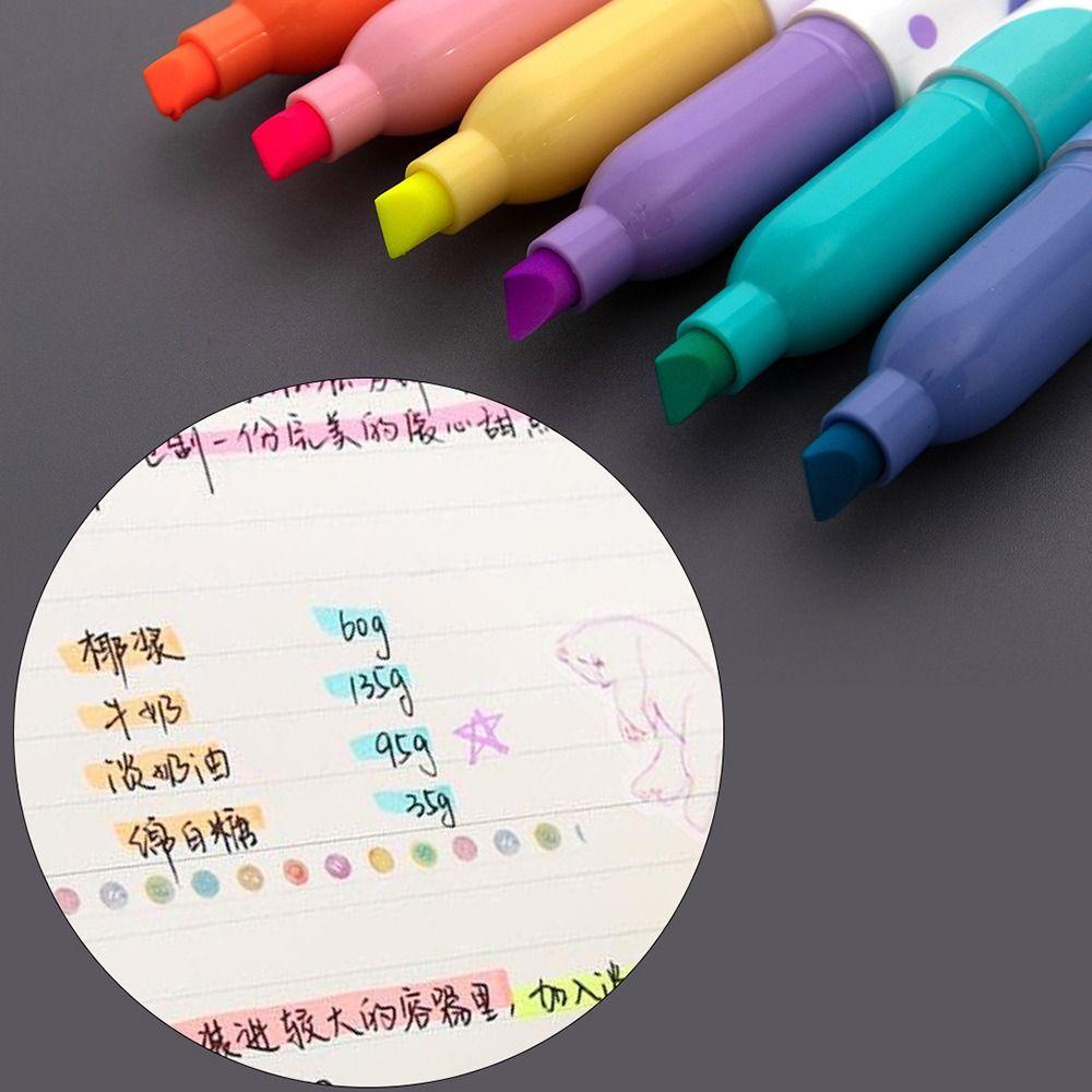 R-flower 6PCS/Set Pen Neon Siswa Warna Permen Set Penanda Kapasitas Tinggi