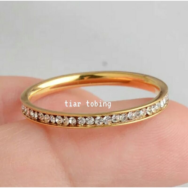 cincin wanita titanium gold anti karat permata Korean style