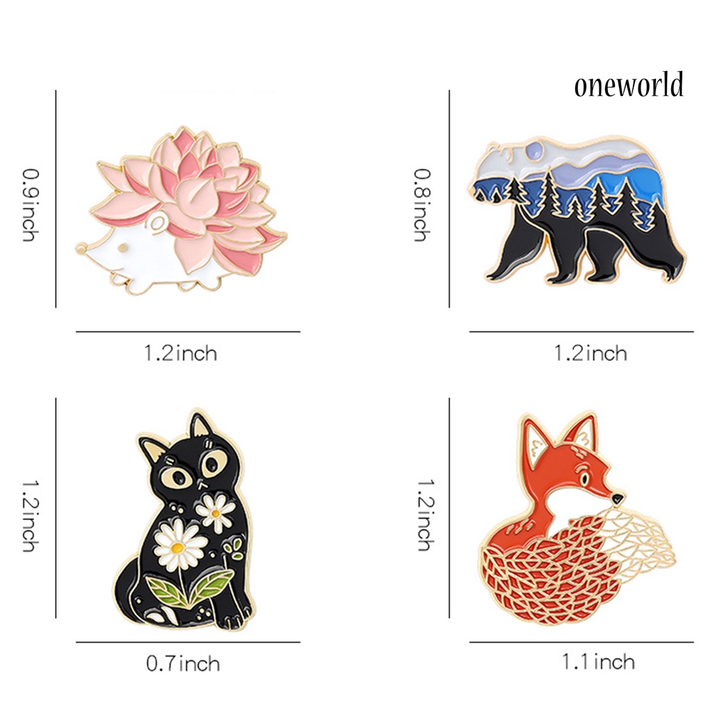 OW@ 4Pcs Animal Badge Fox Cartoon Flowers Design Cartoon Animal Japanese Style Enamel Brooch for Birthday Gifts