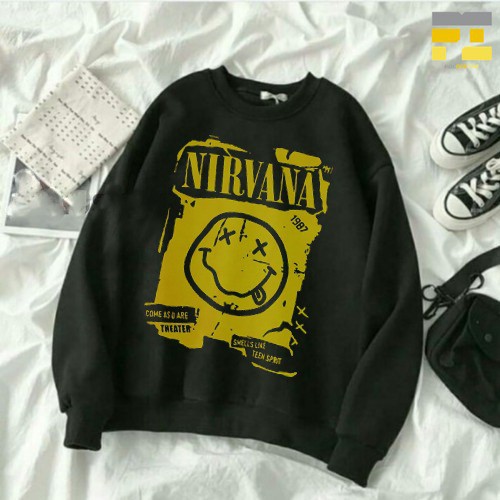 Sweater Crewneck Band Nirvana Distro Bandung Sweater Casual Wanita/Pria DTG Printing Termurah