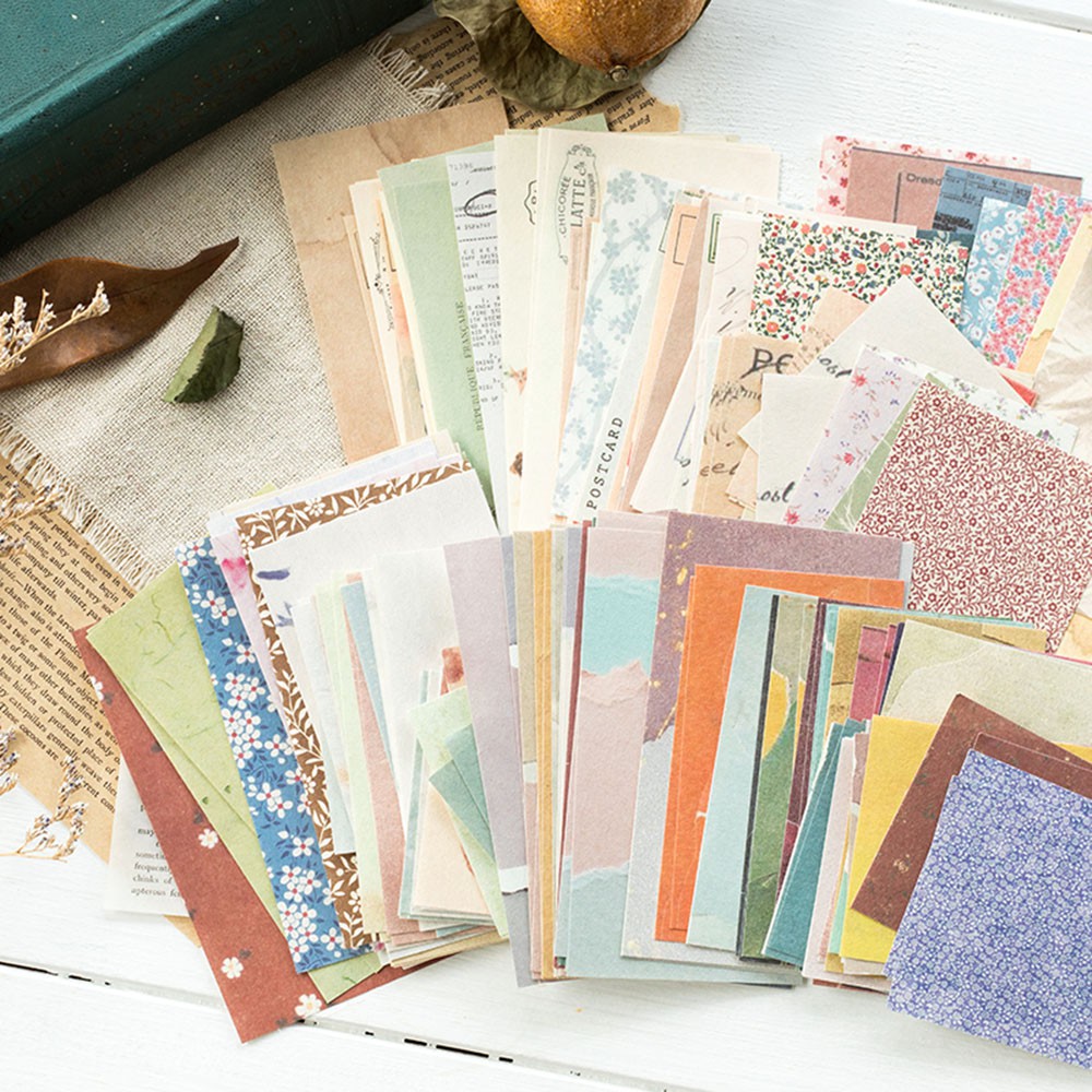 60pcs Kertas Pola Bunga Gaya Retro Untuk Membuat Scrapbook