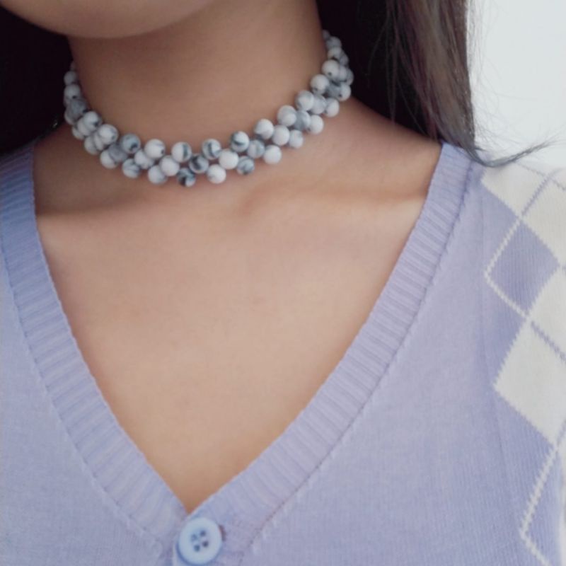 Kamala Marble Beads Choker Necklace Kalung Anyam Motif Marmer Handmade