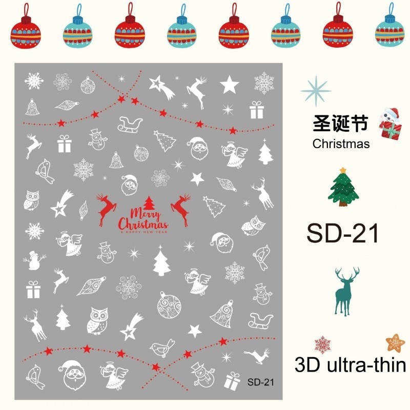 [Harga Grosir]Stiker Kuku Motif Natal 3D Untuk Dekorasi Nail Art/Hot Sale