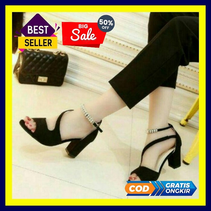 Fladeo L21/Ldh385 2Hi/Sendal Hak Wanita [ Low Heels Sandals ] Hak Tahu Silang Gelang Gold