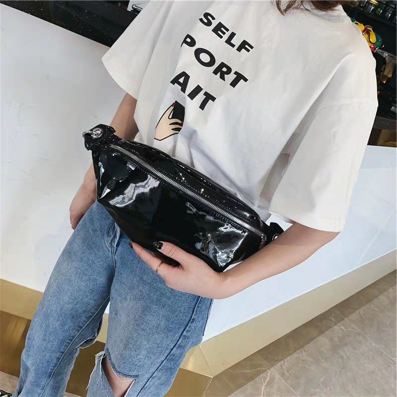 [ READY ] Tas Pinggang Wanita Waist Bag Glossy Hitam/Wastbag Wanita Import/Tas Murah tas hp waistbag waterproof tas wanita murah tas wanita branded tas wanita terbaru tas wanita kekinian tas wanita import