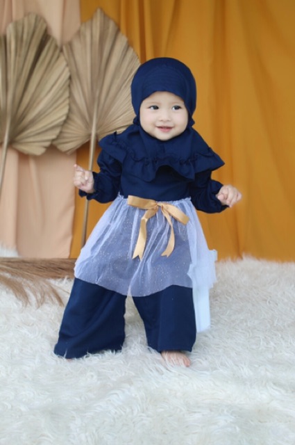 setelan muslim anak perempuan baby balita cewek gamis 1 - 2 tahun aluna kulot gamis set baju gamis perempuan