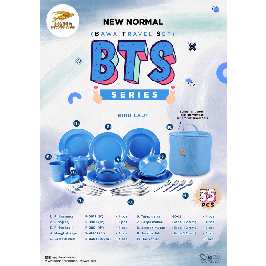 BTS Series Set 35 Pcs/Piring Makan Set/Piring Melamin Set Golden Flying Fish