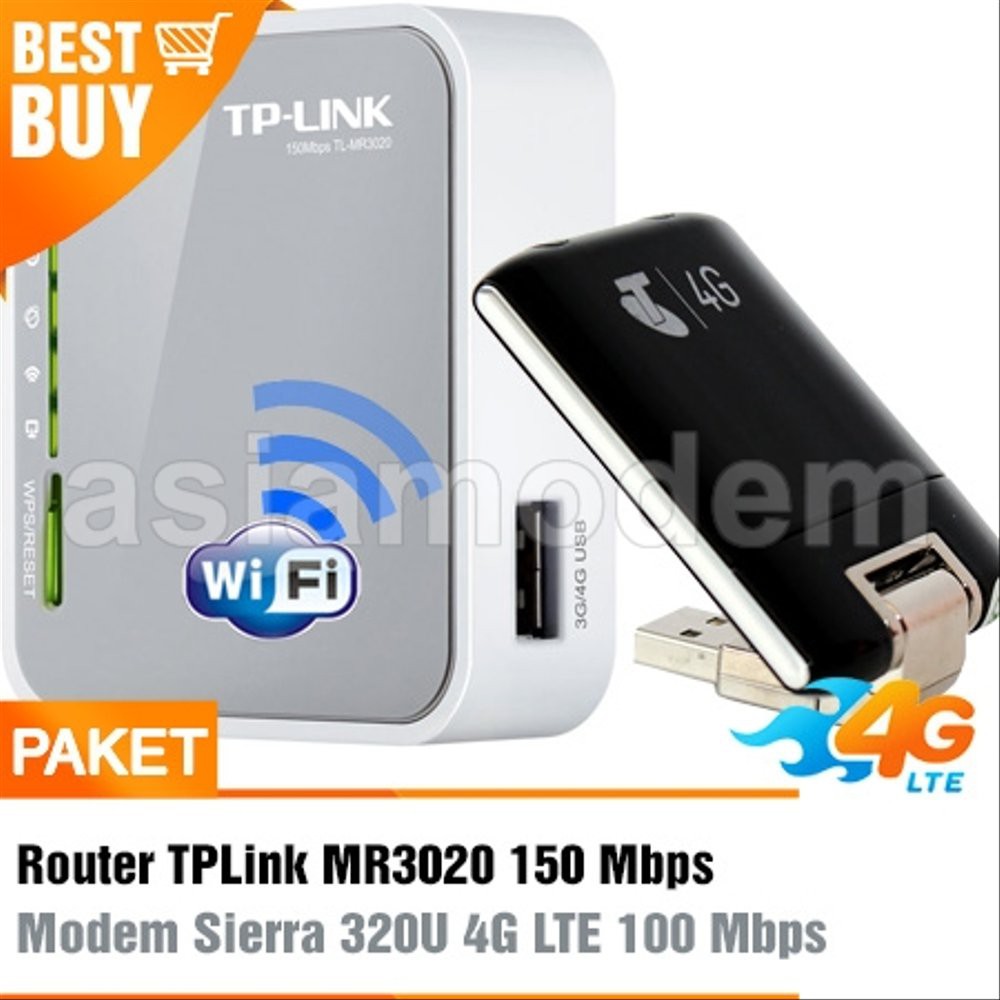 Paket Router Modem Wifi Hotspot TP Link MR3020 & Modem Sierra 320U 4G LTE