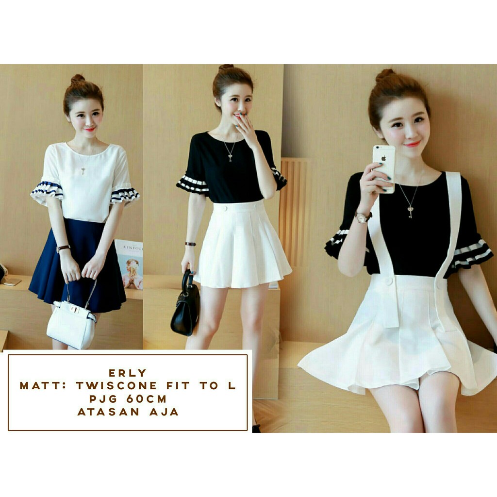 [Erly RO] Blouse Wanita Twiscont Hitam/Putih