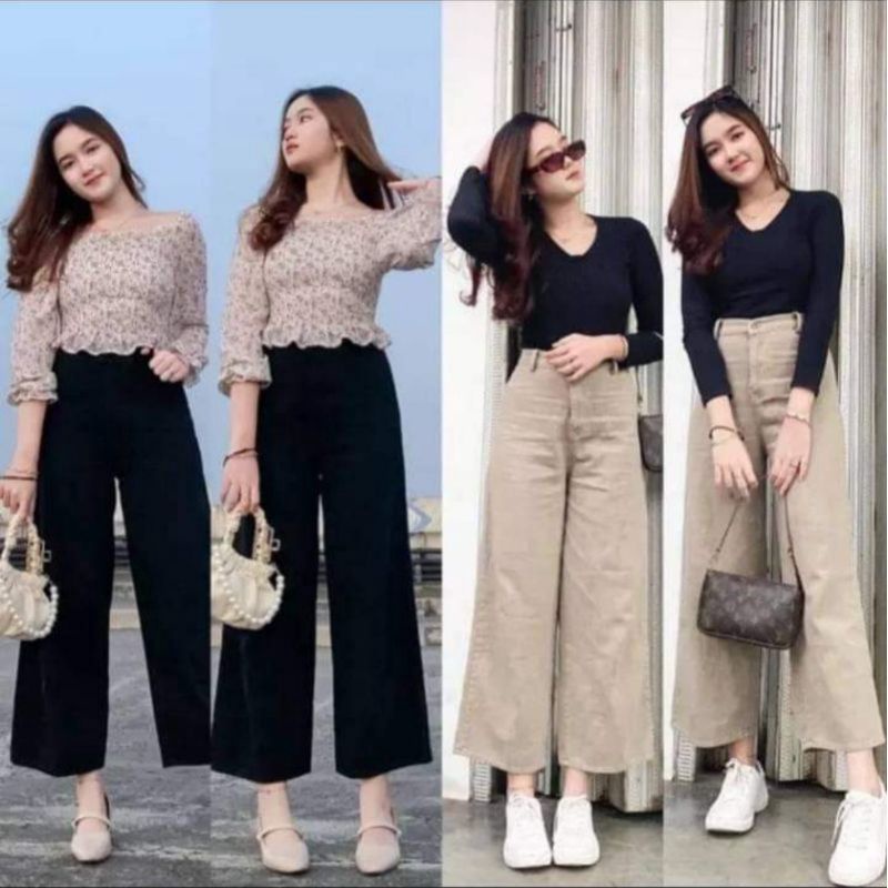 CELANA KULOT JEANS MOZZA HIGHWAIST//CELANA WANITA DELONIK BAWAHAN WARNA CREAM MOCCA BOYFREIND KULOT