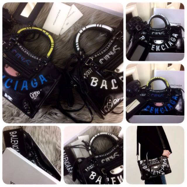 #1169 New Arrival BALENCIAGA City Graffiti Arena Leather Small Bag SS18
