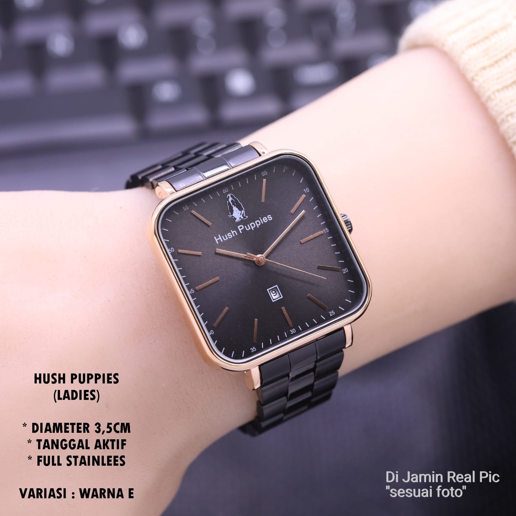 (BISA COD) JAM TANGAN HUSH PUPPIES H-004 RANTAI BODY SEGI TANGGAL AKTIF