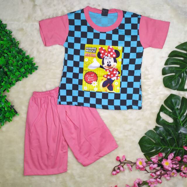 Ss#294 Baju Setelan Anak Perempuan size 6-10tahun Led Nyala Motif Catur / Pakaian Anak Perempuan