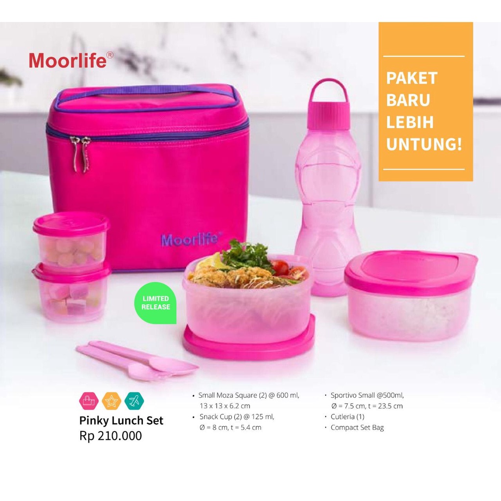 Pinky Lunch Set Moorlife / Compact Set Moorlife /Lunch Box / Kotak Makan