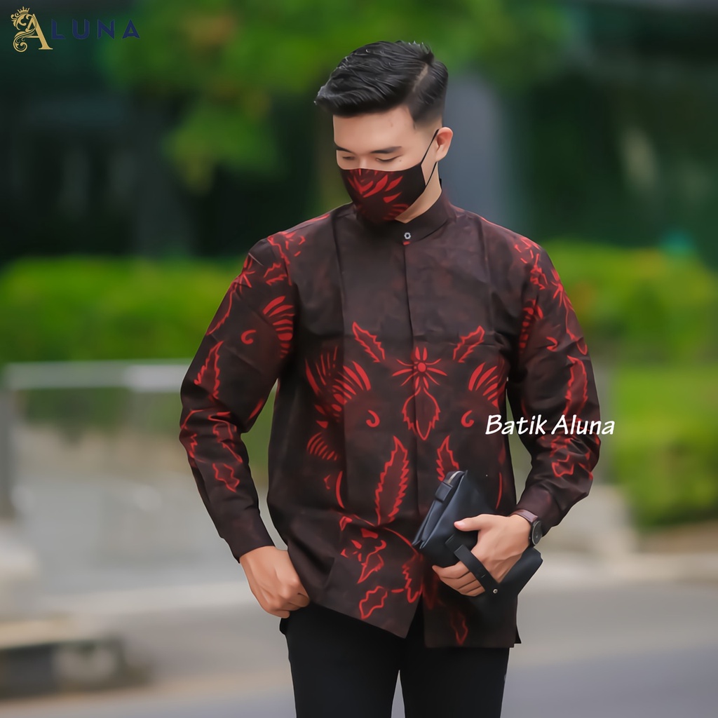 Baju Koko Kurta Pakistan Pria Dewasa Motif Batik Aluna Baju Muslim Lengan Panjang Good Quality Katun Premium MBA 011