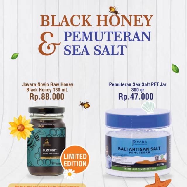 

Javara novio raw black honey dan pemuteran sea salt bandung murah (madu hitam)