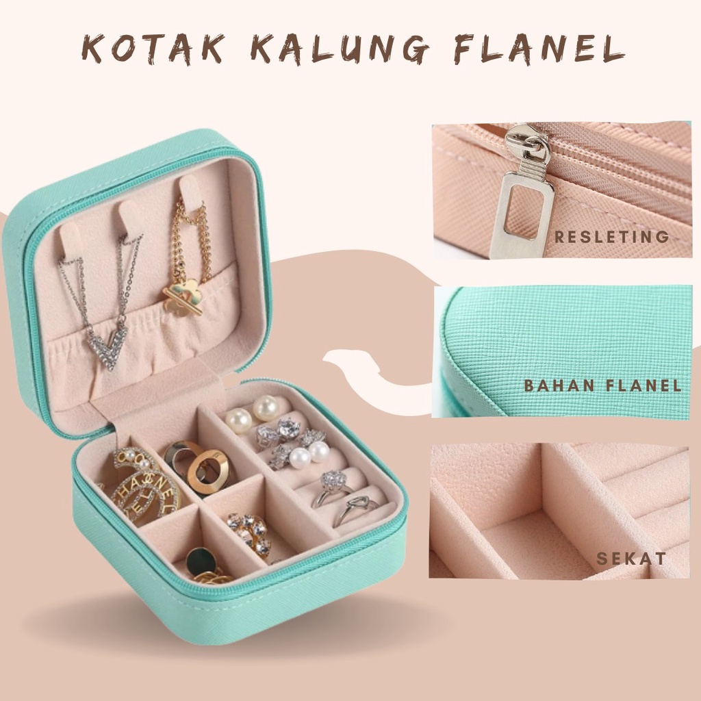 Kotak Flanel Tempat Perhiasan Travel Jewelry Box Penyimpanan Anting Kalung Gelang Cincin Emas Portable F638