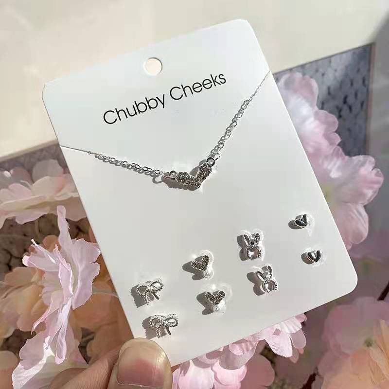 4 Pasang Anting Dan Kalung Gaya Korea Fashion Kombinasi Rantai Klavikula Simple Kreatif Untuk Wanita